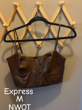 Express Brown Faux Leather Cropped Bustier Top